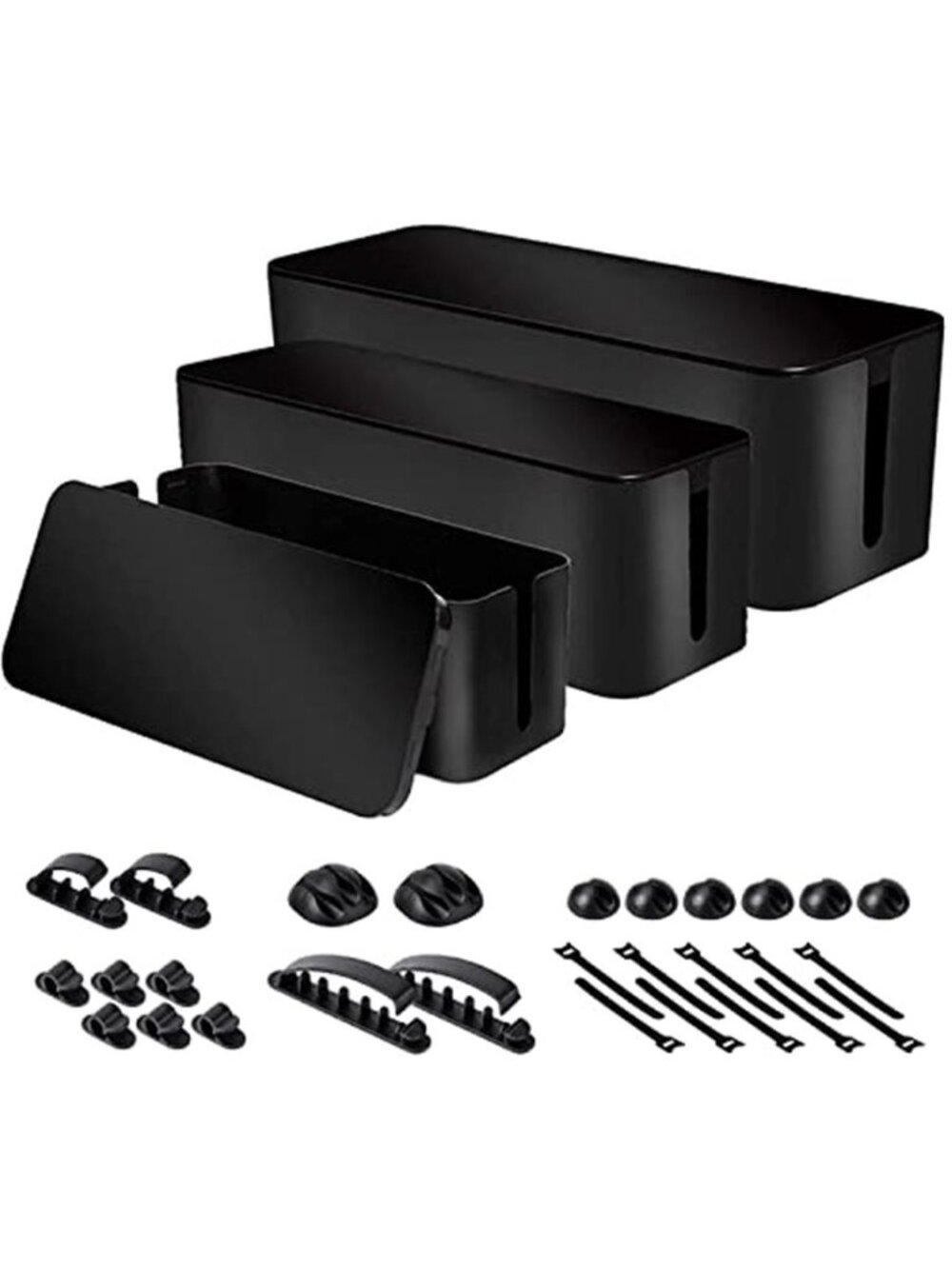 Cable Management Box Set 3 Cord Organizer Power Strip Cover Desk Wire Hidden